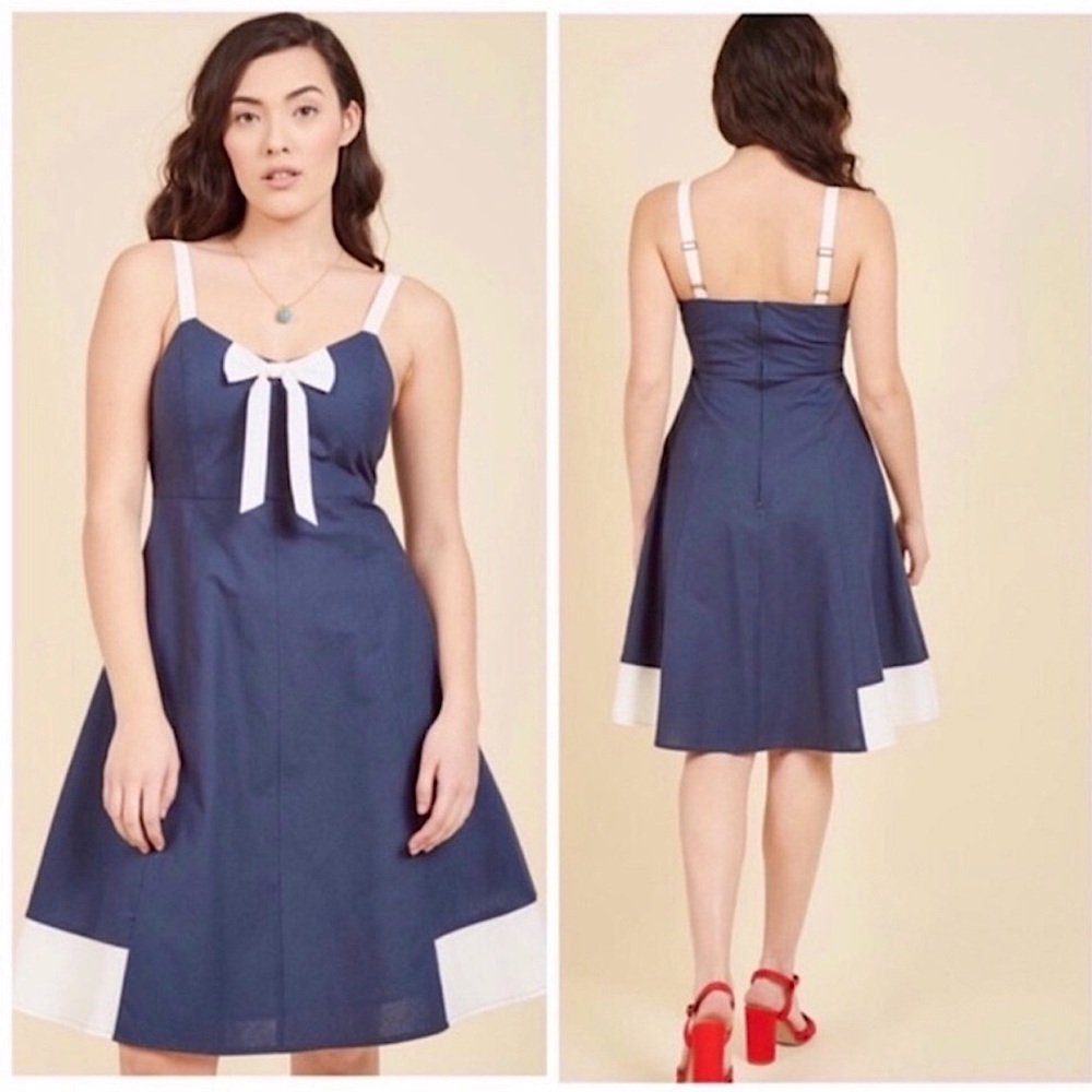 Modcloth Rockabilly Sailor Dress Blue White Size M